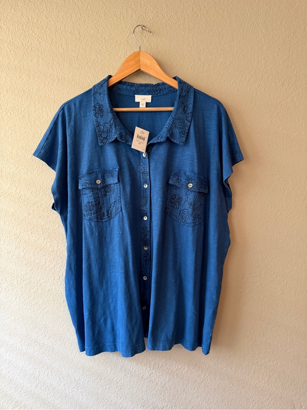 J. Jill Blue Embellished Chambrau Button-Front Women's Top 3X NWT